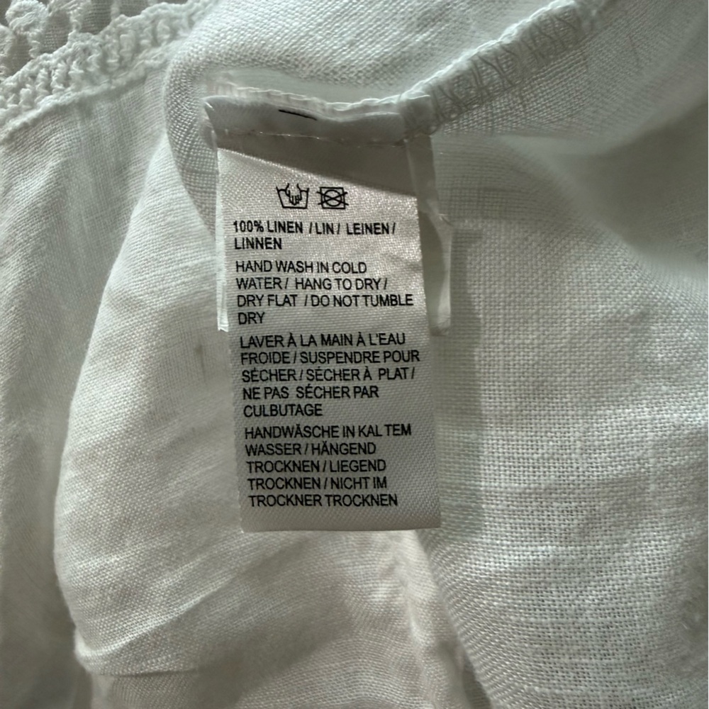 Saks Fifth Avenue 100% Linen white long-sleeve peasant-style blouse lace trim XL - Picture 7 of 7